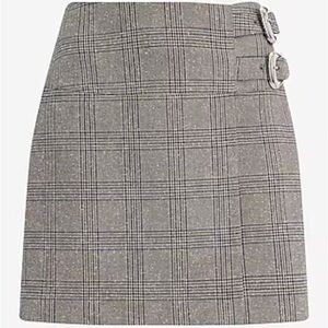 Express Checkered Mini Skirt with Buckles